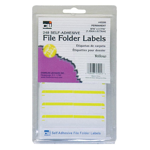 File Folder Labels, Self-Adhesive, 0.56" x 3.43", Yellow, Box of 248
