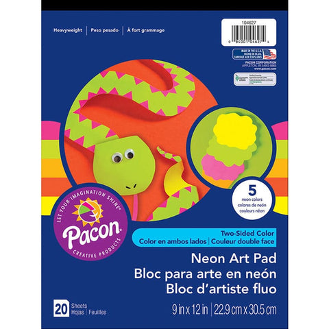 Neon Art Paper Pad, 5 Assorted Colors, 9" x 12", 20 Sheets