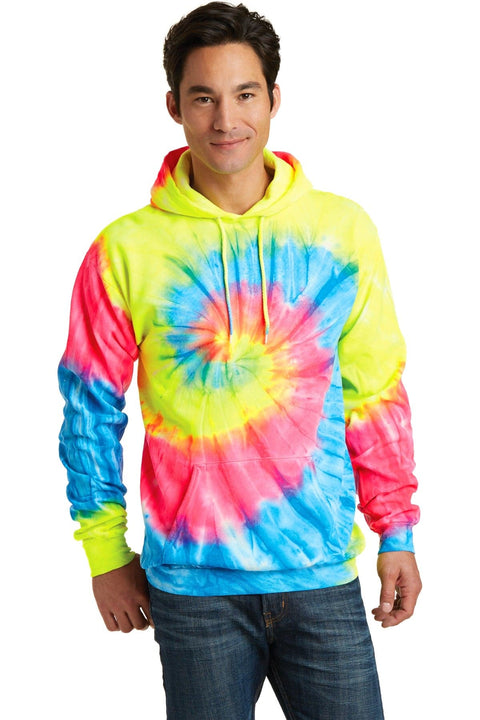 Port & Company &#174;  Tie-Dye Pullover Hooded Sweatshirt. PC146 M Neon Rainbow