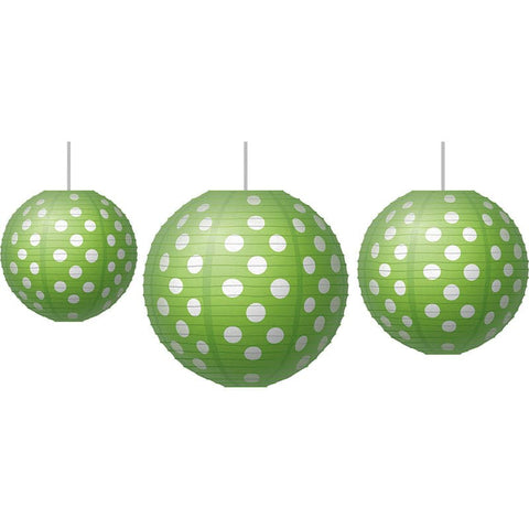 Lime Polka Dots Paper Lanterns, Pack of 3